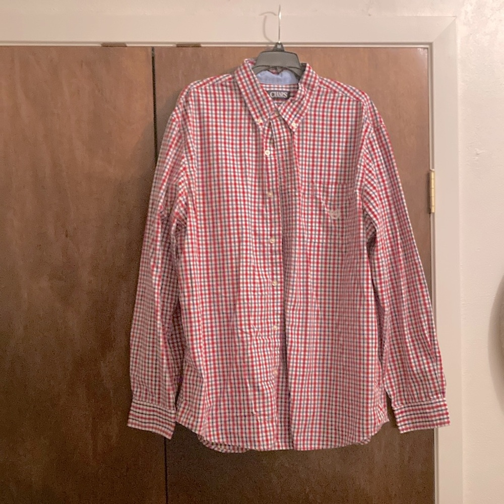 Chaps Red and White Casual Button Down Shirt Classic Design